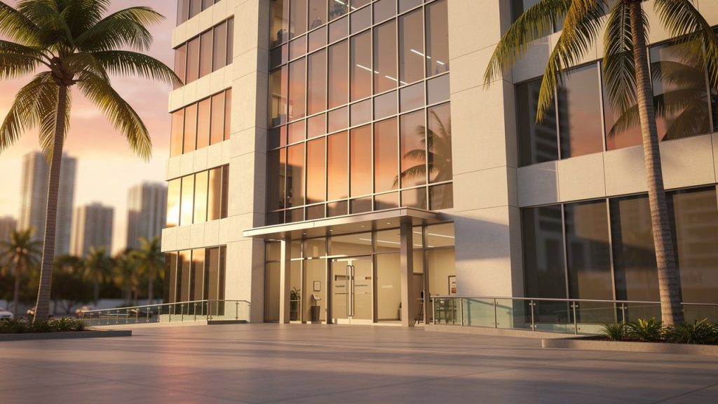 Medical office building in Miami at sunset